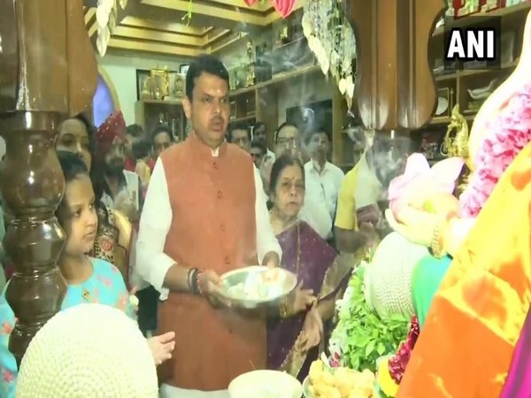 Maharashtra Chief Minister Devendra Fadnavis offered prayers to Lord Ganesh on the occasion of Ganesh Chaturthi on Monday. Photo/ANI