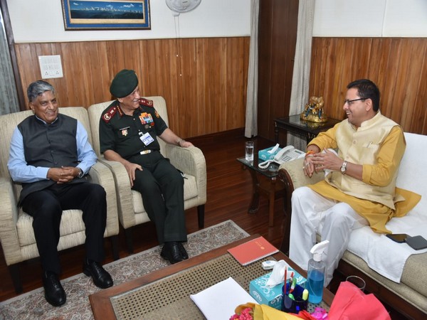 CDS General Bipin Rawat and Chief of NTRO Anil Dhasmana with Uttarakhand CM Pushkar Singh Dhami.