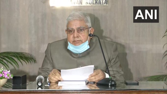 West Bengal Governor Jagdeep Dhankhar addressing a press conference in Kolkata on Wednesday.