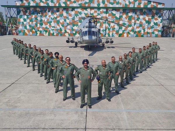 IAF team led by ACM BS Dhanoa at the Sarsawa IAF base on Tuesday, Photo/ANI