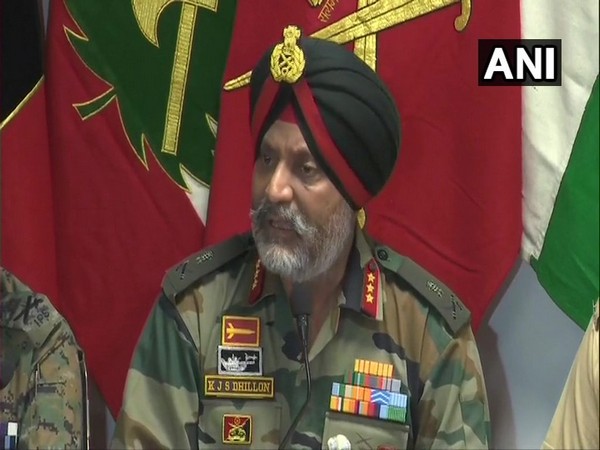 Chinar Corps Commander Lt General KJS Dhillon speaking to reporters in Srinagar on Friday.