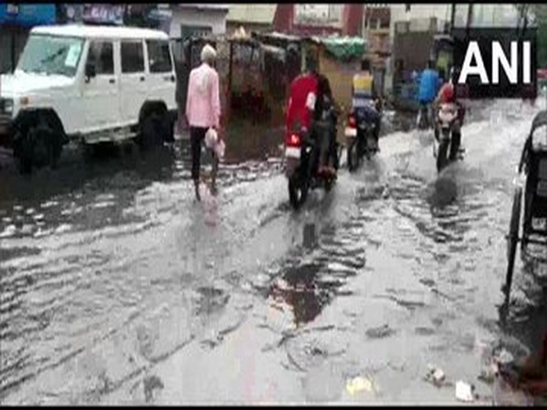 Rainfall caused water-logging in parts of Dholpur, Rajasthan on Thursday. (Photo/ANI)