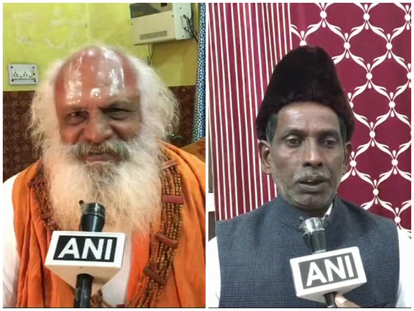 Mahant Dharam Das (L) and Iqbal Ansari (R) speaking to ANI on Monday in Ayodhya