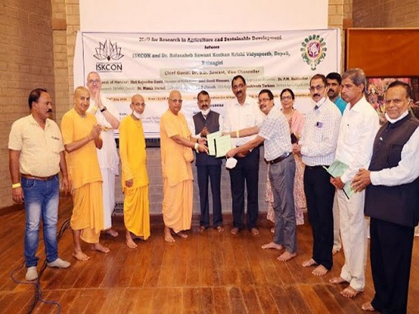 Dignitaries of ISKCON and DBSKKV university after signing the MoU at Govardhan Ecovillage
