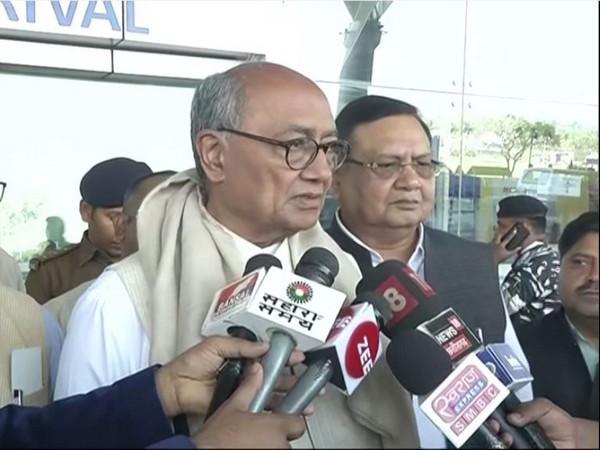 Congress leader Digvijay Singh speaking to reporters in Raipur on Wednesday. Photo/ANI