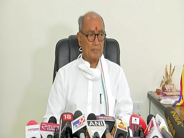 Senior Congress leader Digvijaya Singh at a press conference on Monday. [Photo/ANI]