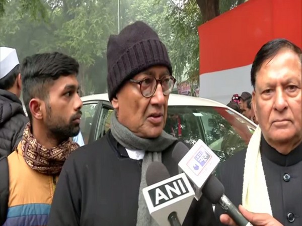 Senior Congress leader Digvijaya Singh talking to reporters in New Delhi on Saturday. Photo/ANI