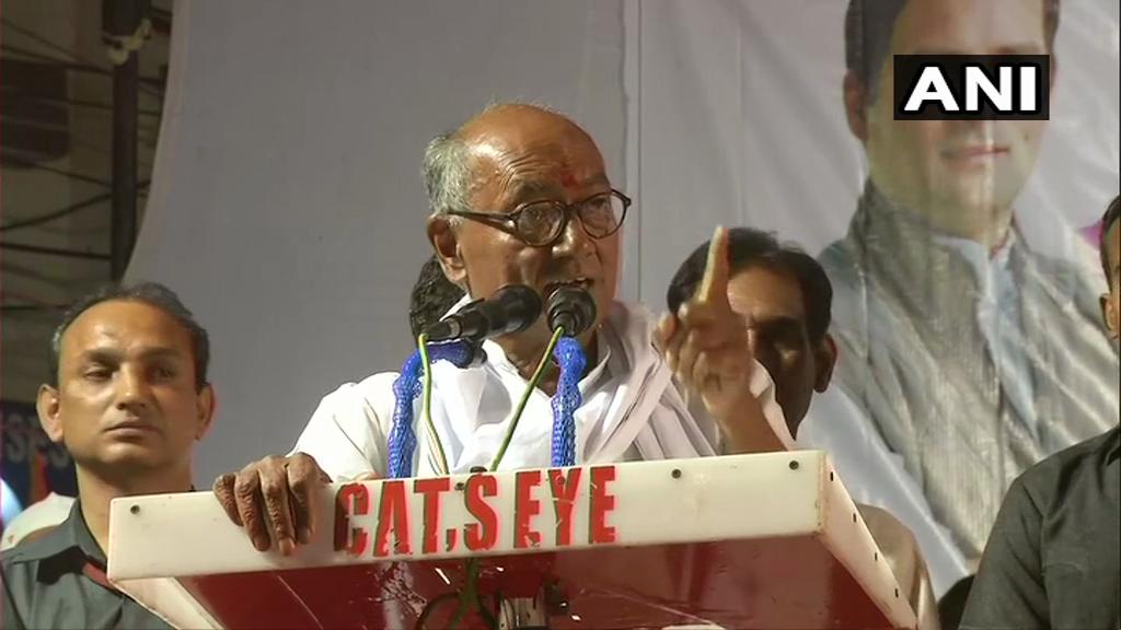Congress leader Digvijaya Singh addressing a public rally in Bhopal on Thursday.