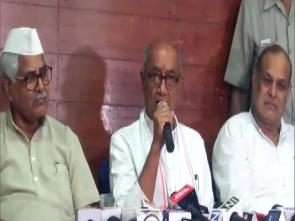 Senior Congress leader Digvijaya Singh addressing a press conference on Saturday. Photo/ANI
