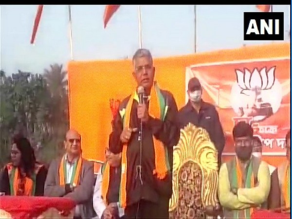 West Bengal BJP state President Dilip Ghosh at the rally in South 24 Parganas on Saturday. (Photo/ANI)