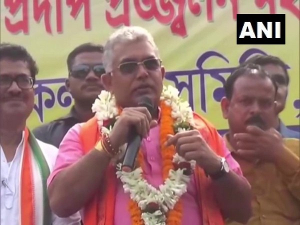 West Bengal BJP unit president Dilip Ghosh speaking at an event in Burdwan on Monday.