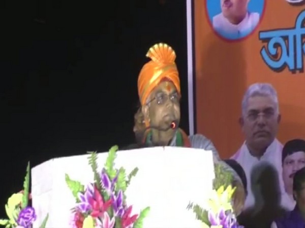 West Bengal BJP president Dilip Ghosh addressing a public gathering in North 24 Pargana, West Bengal on Sunday. Photo/ANI