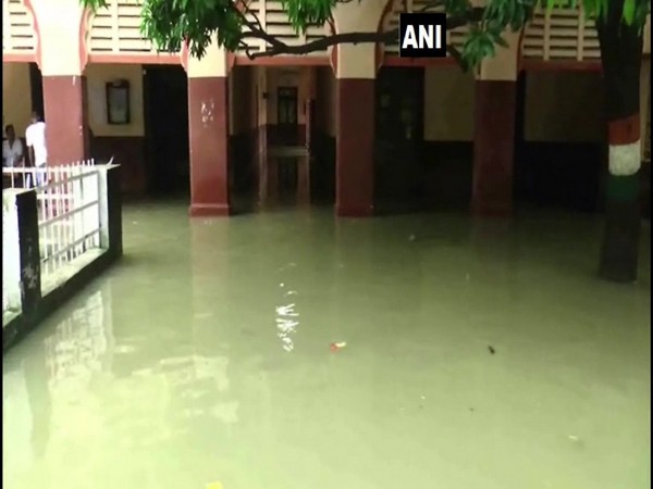 The premises of the offices of District Magistrate and District Excise officer submerged in water due to heavy rain in Deoria on Saturday. Photo/ANI