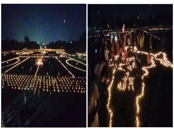 Sportspersons and sports enthusiasts lit thousands of lamps to pay tribute to the martyrs on the eve of Diwali at the Sampurnanand Stadium in Varanasi (Photo/ANI)
