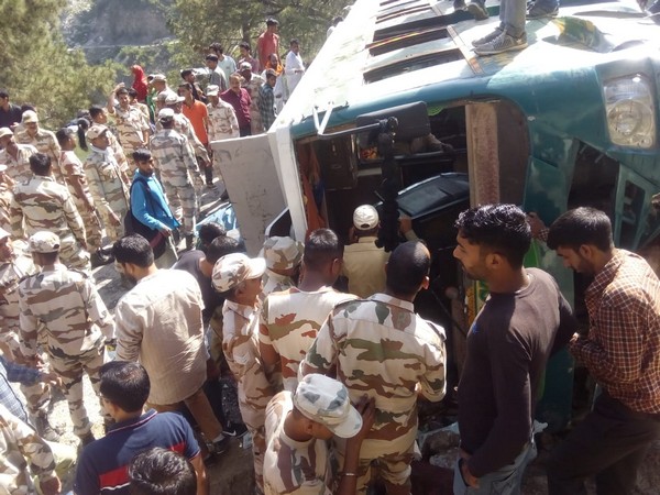 Visuals of the bus overturned in Doda, Jammu and Kashmir.