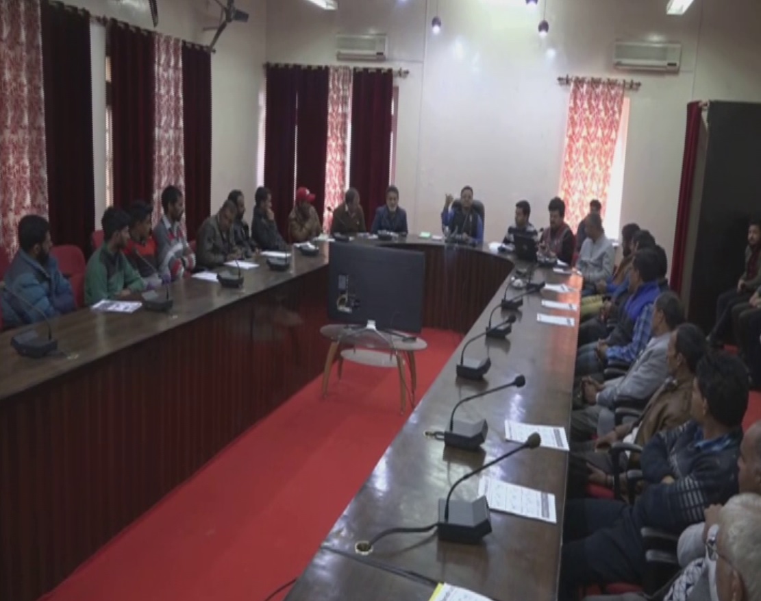 Training session for Panchs and Sarpanchs on coronavirus in Doda, J-K on Tuesday. Photo/ANI