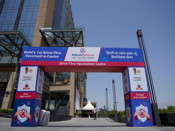 Delhi's first drive-through vaccination centre at Vegas Mall, Dwarka. (Photo/ANI)