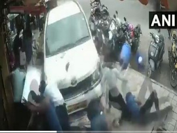 Drunk driver drove his car onto a pavement in Bengaluru. (Photo/ANI)
