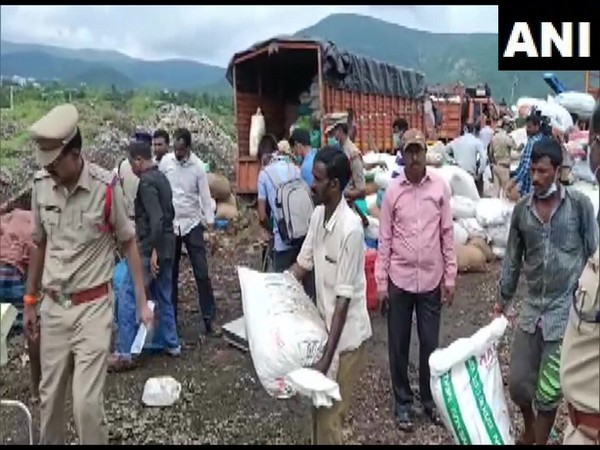 Visakhapatnam Police destroying seized drugs on Friday. (Photo/ANI)