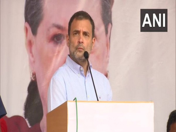 Congress leader Rahul Gandhi addressing party office bearers sammelan in Trikuta Nagar, Jammu on Friday. [Photo/ANI]