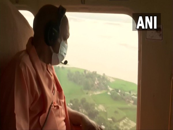 Uttar Pradesh Chief Minister Yogi Adityanath conducting arial survey on Friday. (Photo/ANI)