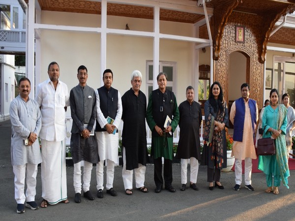 J-K LG Manjoy Sinha meets members of the Parliamentary Standing Committee on Information Technology at Raj Bhavan.