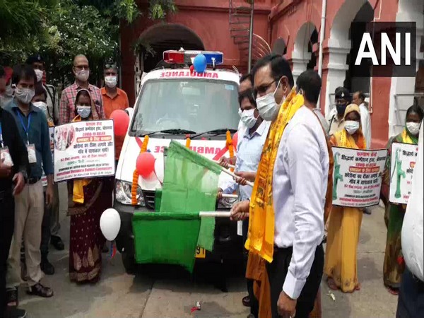 District Magistrate Abhishek Singh flagging off the ambulance in Bihar's Gaya. (Photo/ANI)