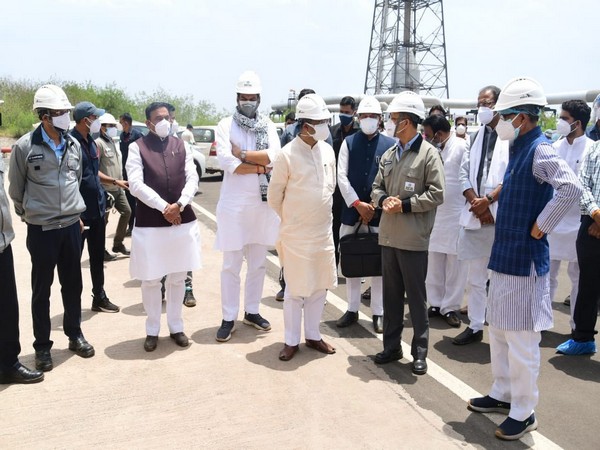 Union Minister Dharmendra Pradhan reviews the Bharat Oman Refinery Ltd. (Photo/ANI)