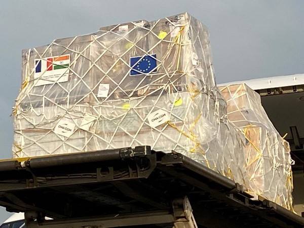 A consignment of essential medical supplies and equipment from France reached India on Sunday. (Photo: Arindam Bagchi/Twitter)