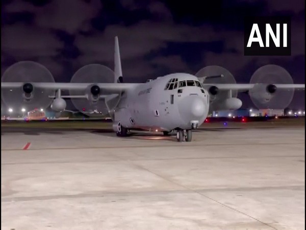The IAF aircraft arriving at the Chennai Airport. (Photo/ANI)