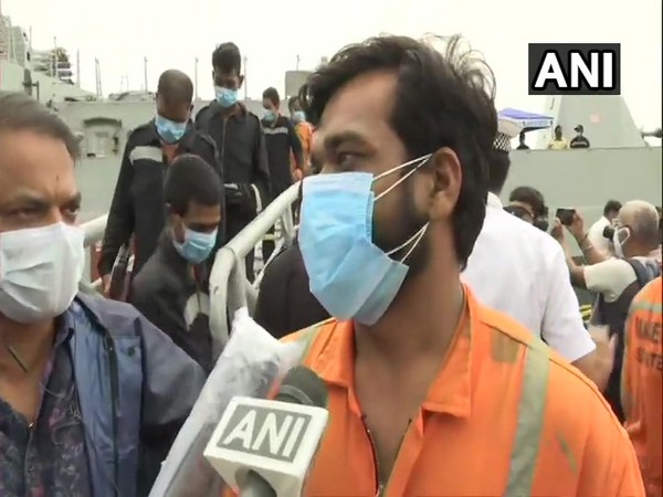 Crew member Amit Kumar Kushwaha rescued from sinking barge. (Photo/ANI) 