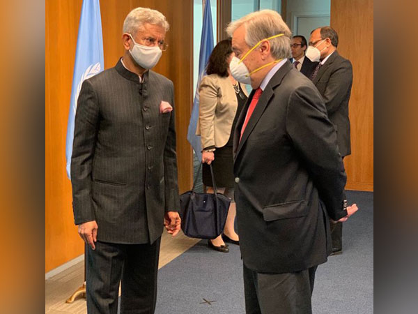 External Affairs Minister S Jaishankar with UN Secretary General Antonio Guterres (Credit: S Jaishankar/Twitter)