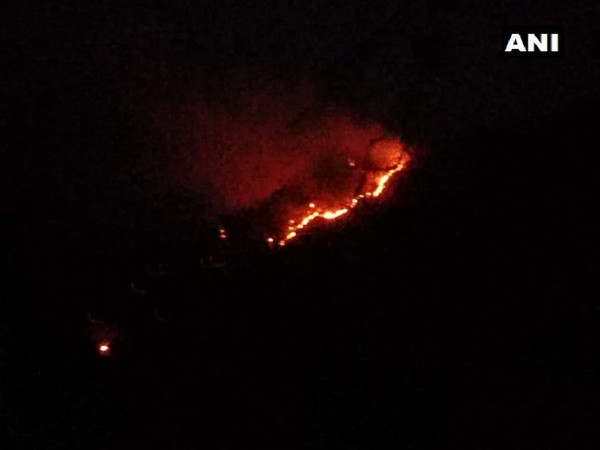 massive fire broke out in the forest of Daya Dhar, Ghordi area, Udhampur in Jammu and Kashmir on Sunday. [Photo/ANI]