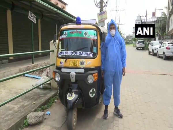 Newly launched COVID auto ambulance by the Lions Club of Gauhati on Sunday. [Photo/ANI]