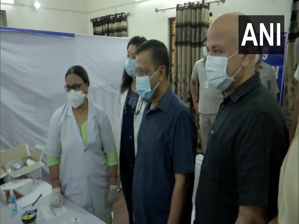 Delhi CM Arvind Kejriwal at the vaccination facility in ITO. (Photo/ANI)