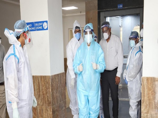 Union Minister Dharmendra Pradhan in PPE suit during his visit to ESI Hospital (Photo/ANI)