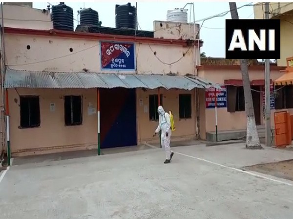 Gunupur Sub-Jail premises being sanitised on Monday, [Photo/ANI]