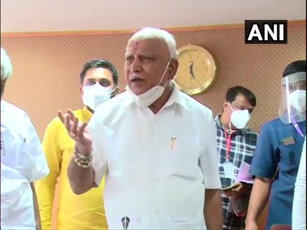 Karnataka Chief Minister BS Yediyurappa speaking to reporters in Hassan on Friday. [Photo/ANI]