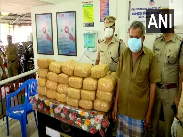 The arrested person along with the 110 kgs of ganja that has been seized by the city police (Photo/ANI)