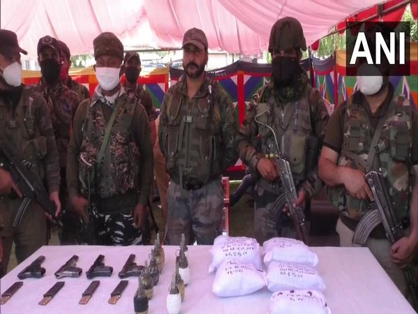 The recovered arms, ammunition and drug in J-K's Baramulla (Photo/ANI) 