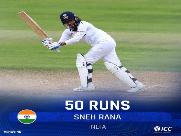 Sneh Rana in action against England (Photo/ ICC Twitter)