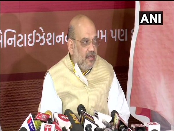 Amit Shah speaking to reporters in Ahmedabad on Monday. [Photo/ANI]