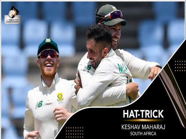 Keshav Maharaj celebrating with teammates (Image: ICC)