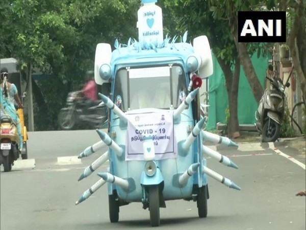 The special auto made by Chennai-based Goutham to spread vaccination awareness. (Photo/ANI)