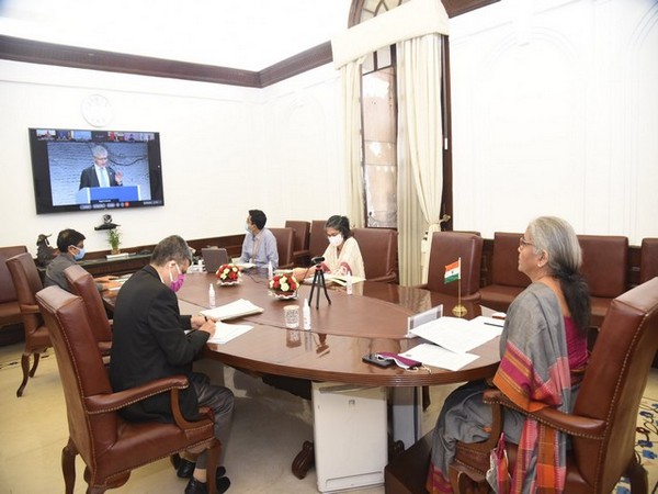 Finance Minister Nirmala Sitharaman attending the symposium virtually (Photo/Twitter)