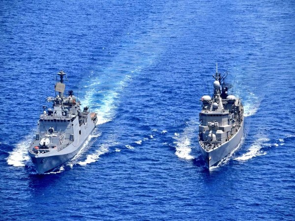 Indian Navy Ship Tabar undertaking drill with Greek Navy frigate HS Themistoklis.