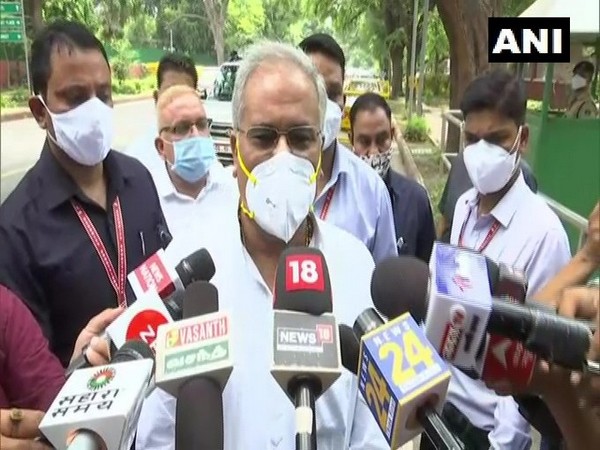 Chhattisgarh Chief Minister Bhupesh Baghel speaking to reporters after the meeting. (Photo/ANI)