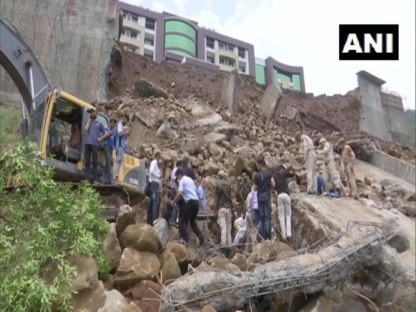 A retaining wall of the Government Medical College collapsed in Rajouri on Sunday. [Photo/ANI]