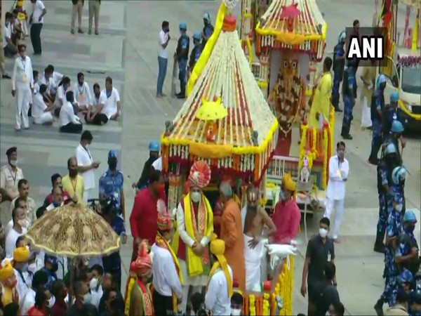 A visual Gujarat CM Vijay Rupani at Rath Yatra in Ahmedabad. (Photo/ANI)