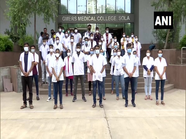 Visual of doctors protesting outside Ahmedabad hospital (Photo/ANI)